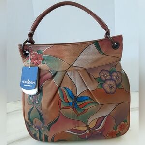 Anuschka Brown Multi-Color Hand-Painted Leather Hobo Bag